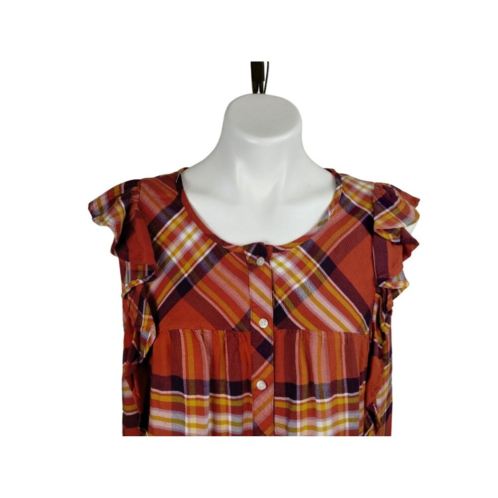 Time and Tru Womens XXL Orange and Yellow Plaid Ruffle Sleeveless Blouse - Picture 13 of 13